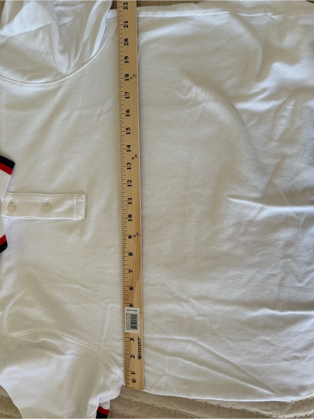 J. Crew White Polo with Red and Black Stripe Collar